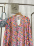 Floral Pleated V-Neck Chiffon Shirts